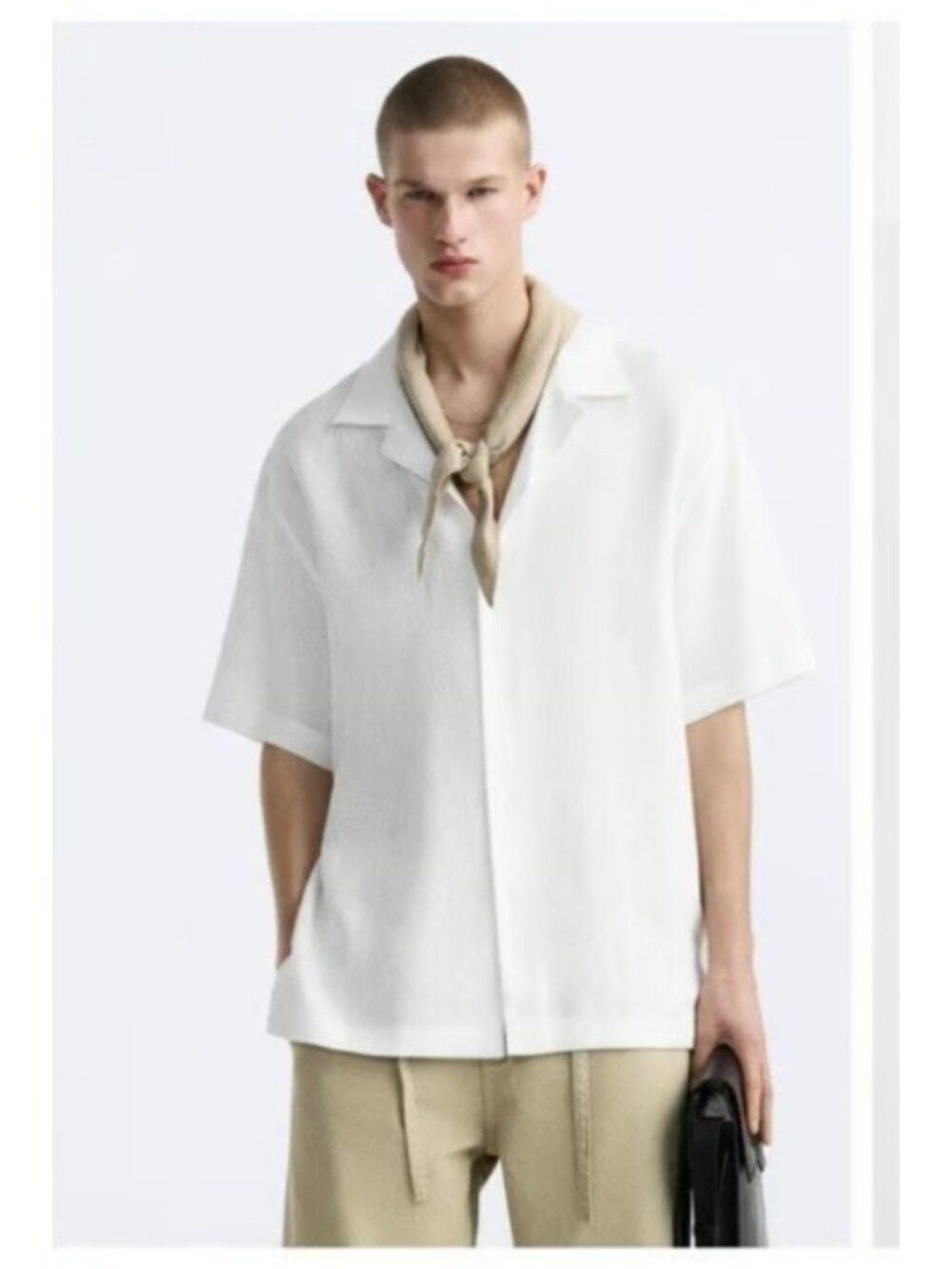 Zara Mens Camp Shirt M White 100% Linen Relaxed Fit Button Up Beach 3090/299 Nwt